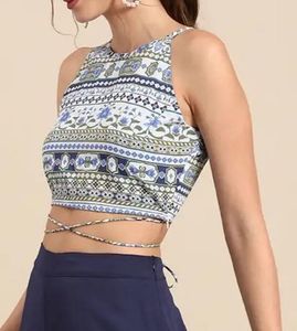 Patterned Crop Top with Wrap Detail