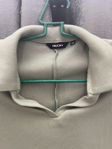 Stylish Ribbed Polo Mini Dress - XS,LightSageGreen