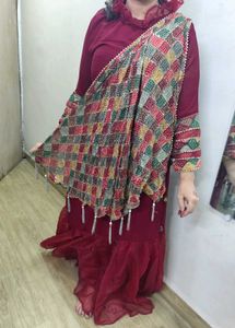 Maroon Indian Gown with Shiny Dupatta