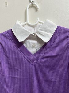 Cute Purple Vest Top &amp; Blouse Set