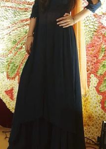 Navy Blue Suit With Orange Dupatta