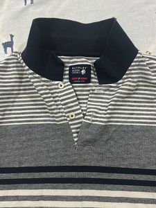 White Navyblue Stips Tshirt For Men