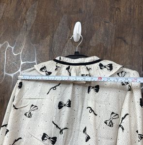 Bow Print Ruffle Korean Top