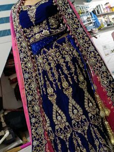 Elegant Blue Velvet Lehenga Choli