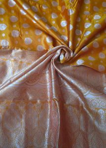 Yellow & Gold duel tone Silk Saree Fabric