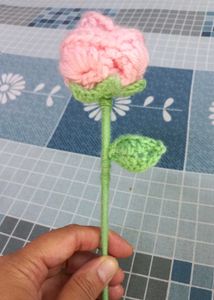 Handmade Crochet Rose Flower Stick