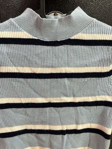 Striped Mock Neck Ribbed Knit Top