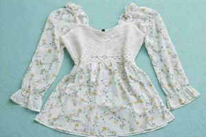 Floral Print crochet Long Sleeve Top