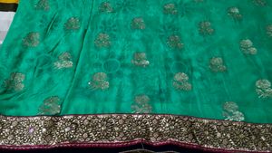 Green Chiffon And Net Sari With Blouse