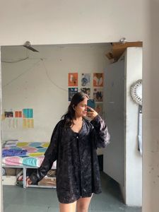 Black Floral Print Open Front Top