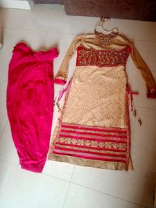 Pink And Gold Party Wear Suite