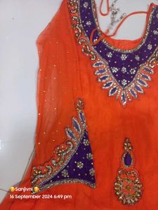 Stunning Orange &amp; Purple Designer Anarkali Suit fo