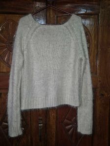Fuzzy Cat Face Knit Sweater – Cream White