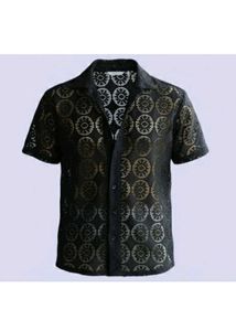 Black Lace Crochet Short Sleeve Shirt
