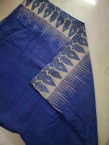 Beautiful Navy Blue And Beige Net Cotton Saree