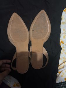 Beige Pointed Toe Slingback Flats