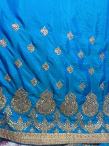 Blue &amp; Gold Sari With Blouse
