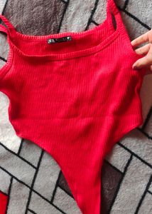 Zara Red Ribbed Bodysuit