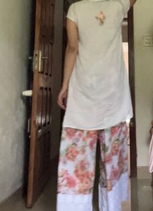 Embroidered Kurti with Floral Palazzo Pants
