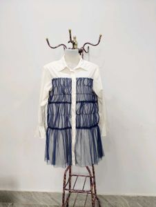Tulle Accent Button Down