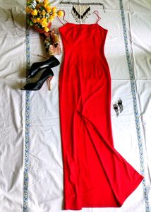 Urbanic Blazing Red Party Side Slit Dress