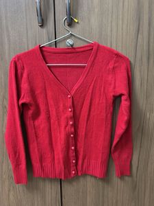 Red Button-Down Cardigan
