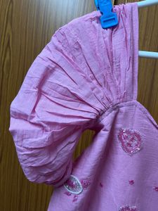 Pink Embroidered Cotton Dress - XL Size