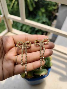 Rhinestone Bow Drop Earrings