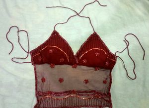 Red Sequined Backless Crop Top