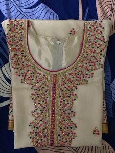 Beautiful Beige and Pink embroidery kurthi