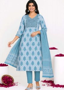 Elegant Blue Printed Kurta Set