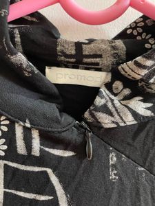 Black Mesh Long Sleeves Printed Tshirt
