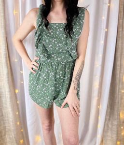Floral Green Romper
