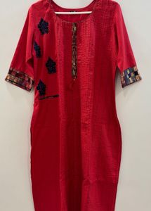 Red Kurti with Printed Palazzo Set