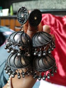 Oxidized Silver Jhumka Earrings