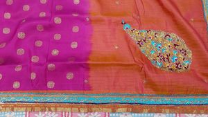 Pink &amp; Orange Embroidered Saree