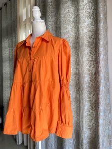 Orange Tiered Poplin Top
