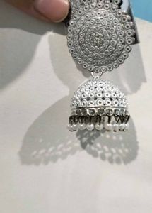 White Silver Jhumka Earrings with Pearl Drops