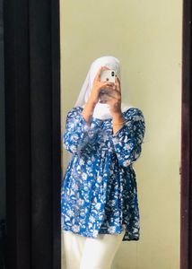 Blue Floral Print Top