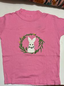 Pink Bunny Ribbed Mock Neck Top