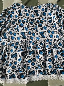Blue Floral Lace Trimmed Top