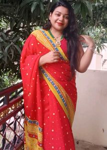 Red & Yellow Bandhani Saree