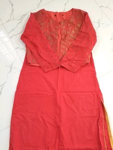 Bright Red Colour Kurta With Jacket