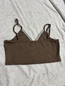 Brown Lace Trim Crop Top