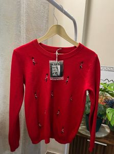 Red Embroidered Sweater