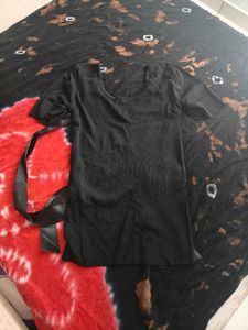 Ribbed Black Tie Top