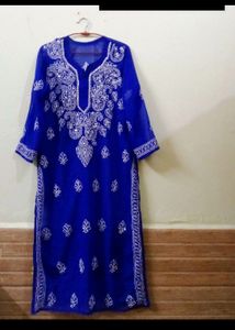 Blue Net Chickenkari Kurta