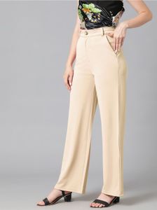 Beige Wide Leg Trousers