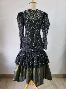 Vintage Lace Dress - Puff Sleeves & Tiered Skirt