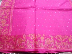 Pink Printed  Silk Saree Ke Sath New Sare Free